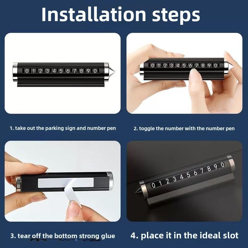 Car Temporary Parking Number Plate Black Aluminium Alloy Material Roller Adjustable Car Parking Plate Car Supplies