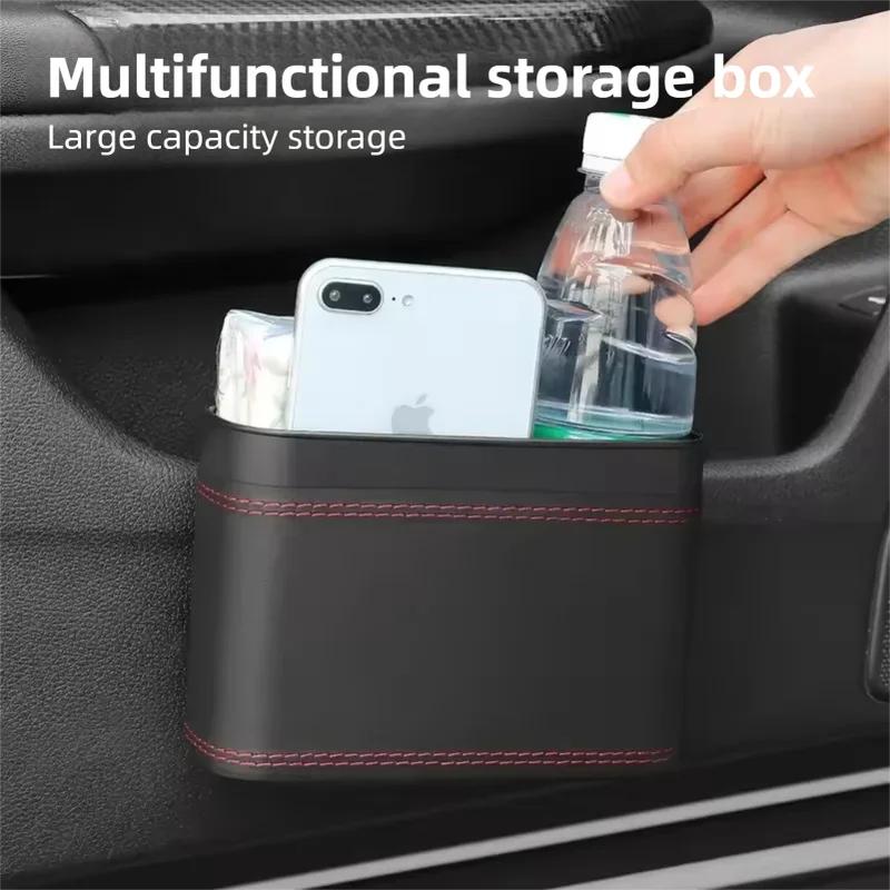 PU Leather Press Down Car Trash Can Hanging Storage Box For Seat Back Door Universal Vehicle Garbage Bin Auto Interior