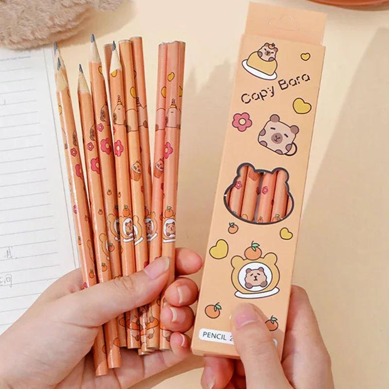 12Pcs Funny Cute Capybara Writing Pencil Cartoon HB Drawing Pencil Student Stationery Sketch Items Creative Fashion Pencil