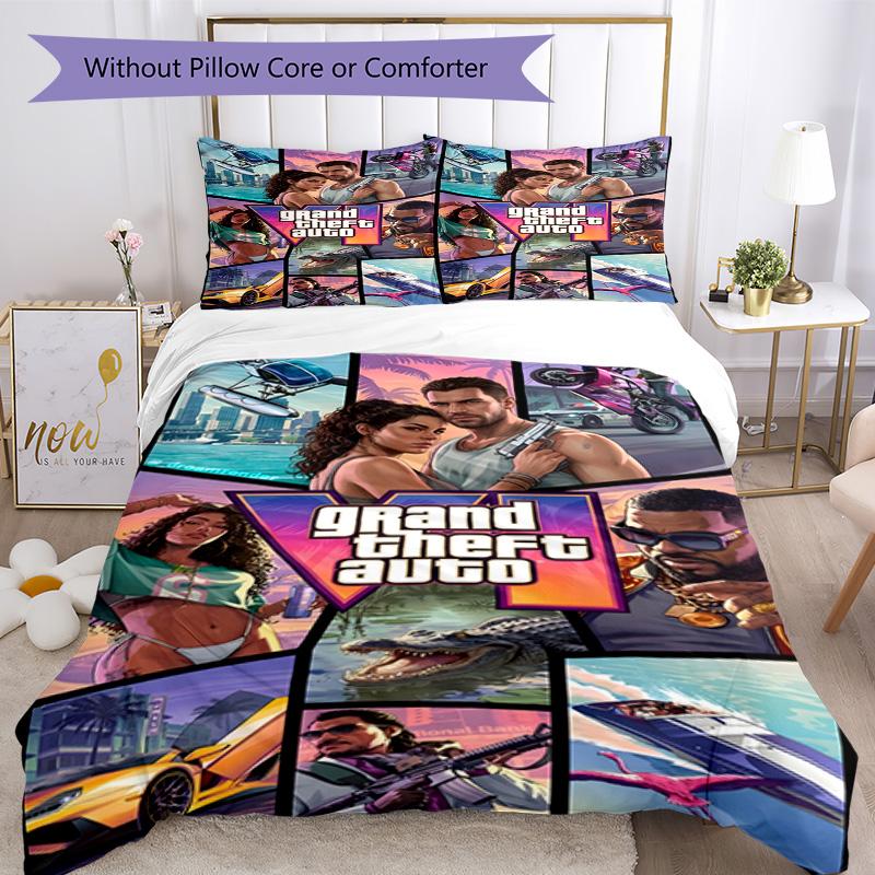 Ensemble de housse de couette Grand Theft Auto Parfait pour les chambres Lavable en machine Cadeau parfait pour les amis la famille
