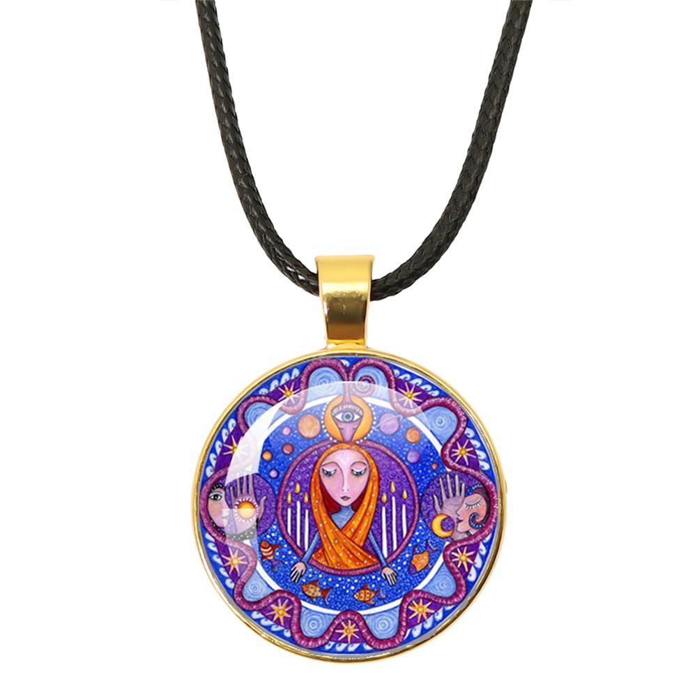New Necklace Mandala Art Picture Rope Chain Glass Pendant Necklaces Sacred Geometry Yoga Om Fashion Jewelry Gift