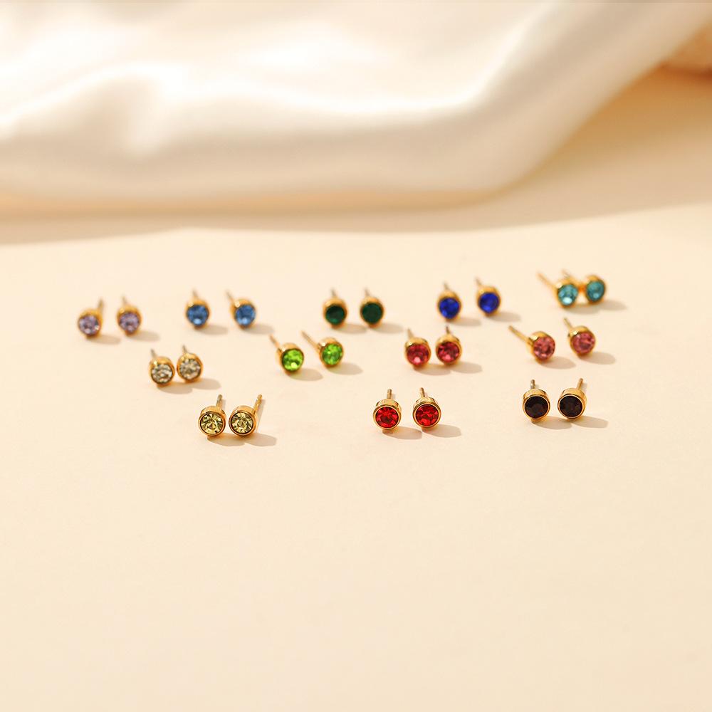 Simple Crystal Stud Earrings Fashion Women December Birthstone Colorful Diamond Earrings for Girls Gift