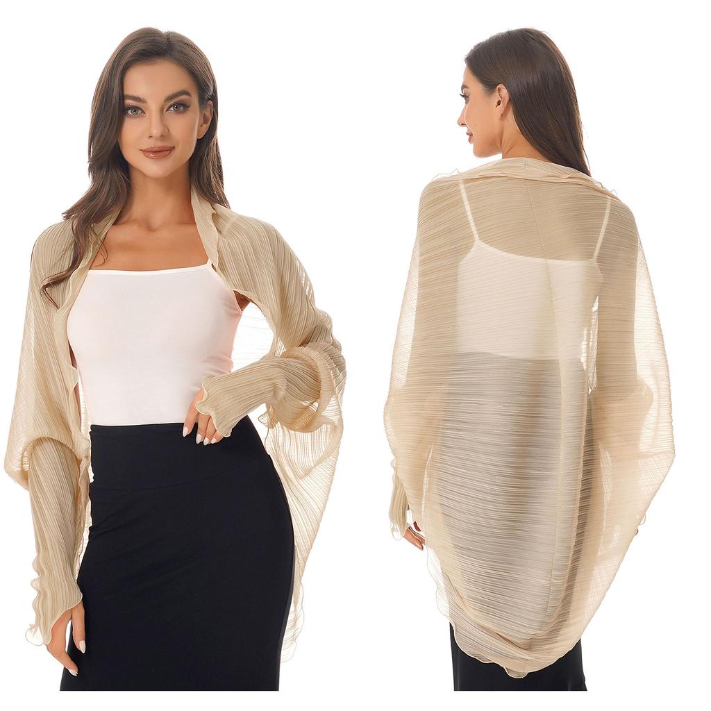 Womens Summer Chiffon Shawl Casual Long Sleeve Sun Protection Tops Open Front Shawl Wraps Scarf Driving Cover Ups Beachwear New