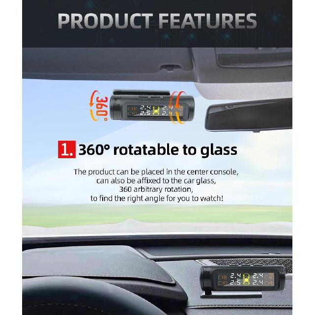 E-ACE 4 Sensors TPMS Removable Battery Wireless Intelligent Sensing Tire Pressure Monitor System Safety Alarm LCD Display