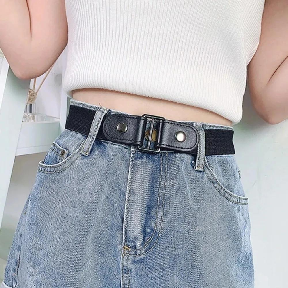 Women Men Jean Pants Dress No Buckle Easy To Wear Canvas Adjustable Elastic Waist Band Invisible Belt Buckle-Free Belts