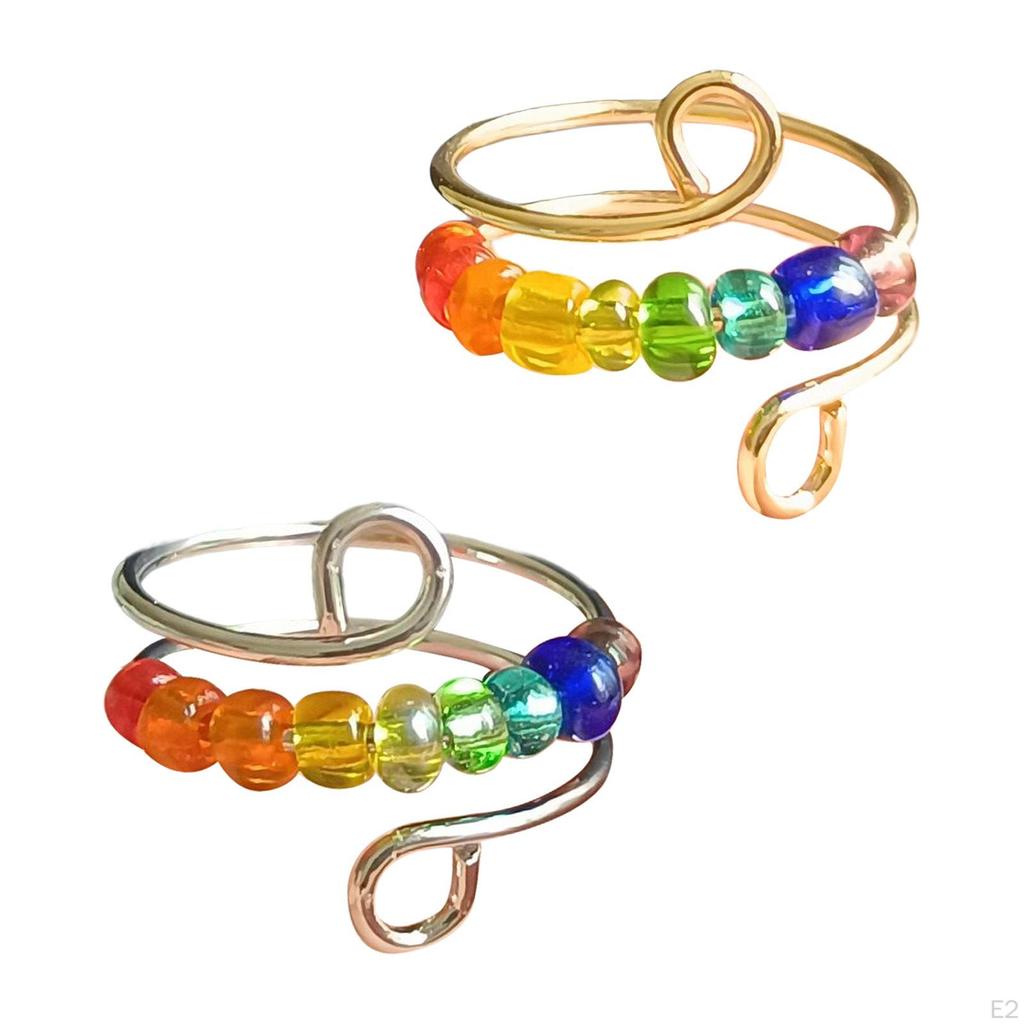 Rotatable Ring with Rainbow Bead Stylish for Girlfriend Ladies Anniversary