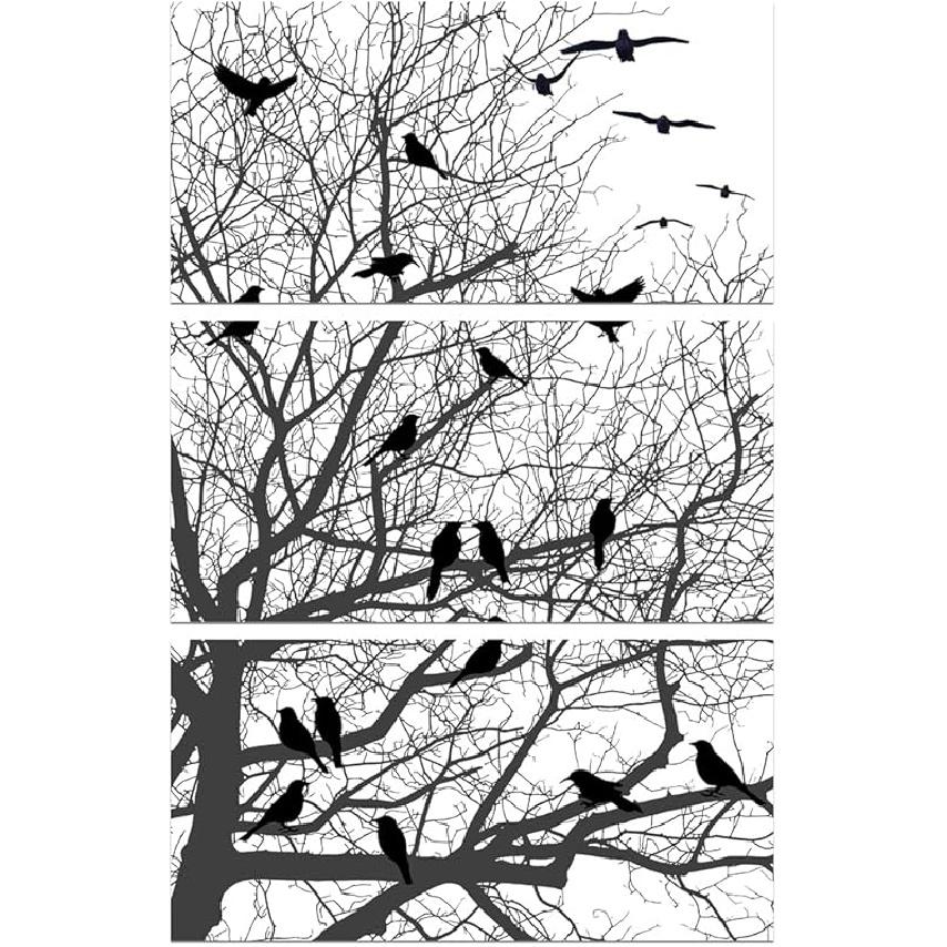 GLOBLELAND 3Pcs Branches and Birds Furniture Transfer 6x12inch Flowers and Plants Rub on Transfer Self-Adhesive Wall Art Decals for Bedroom Living