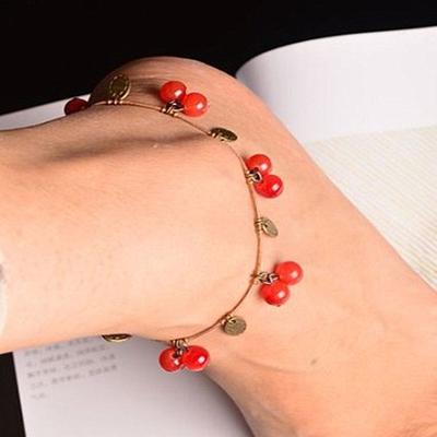 Vintage Boho Red Cherry Beads potītes Sieviešu Modes Rokassprādzes Kāju rotaslietas