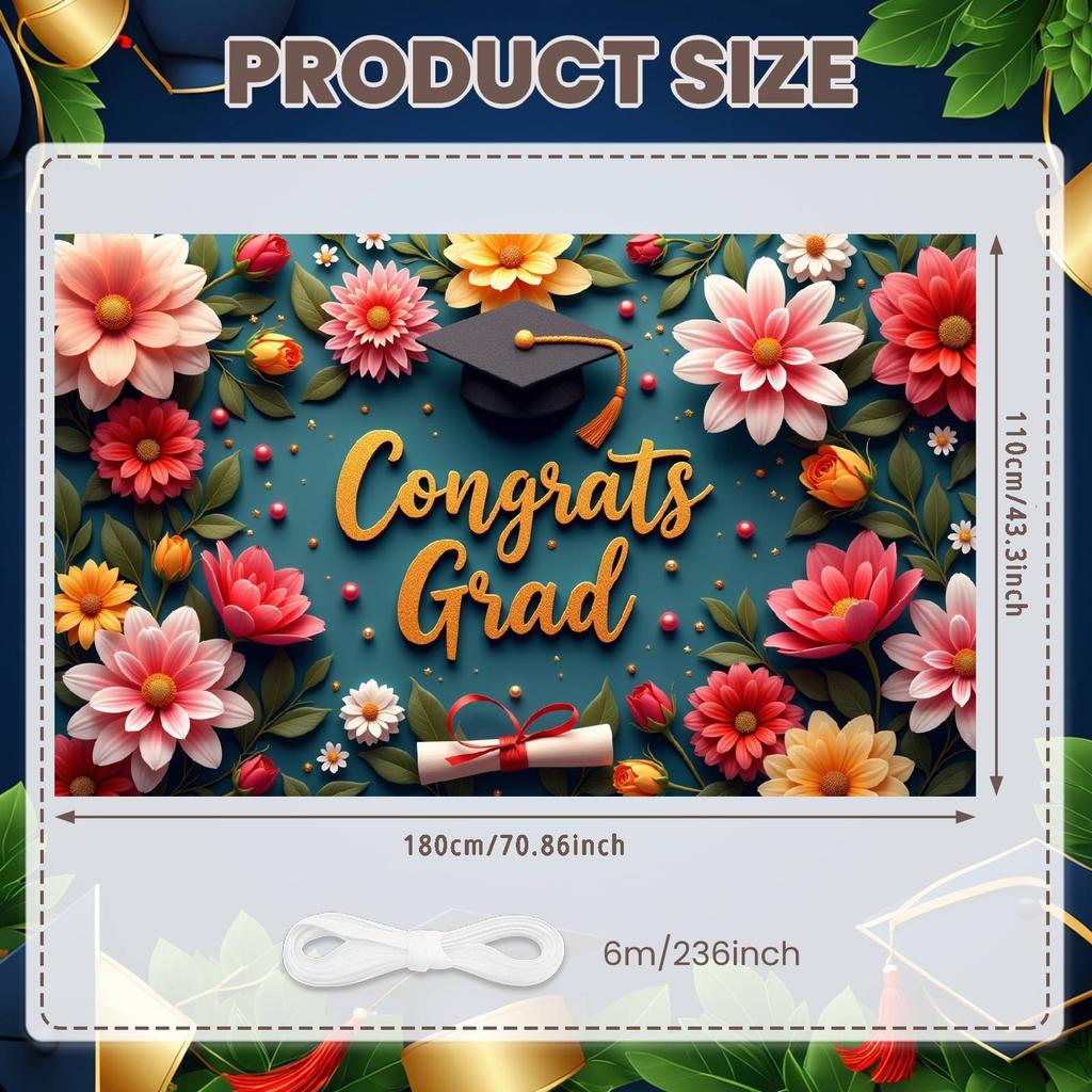 Graduation Ceremony Banner Colorful Balloons Congratulatory Display Grad Party Banner Congrats Lettering Grad Photo Background
