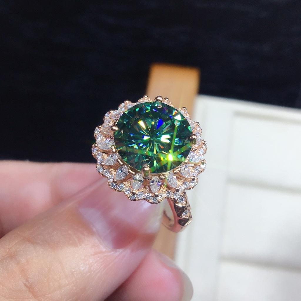 Set With Imitation Maldives Blue-Green Mozzarella Diamond Ring, Fire-Colored Sparkling Luxury Open Ring