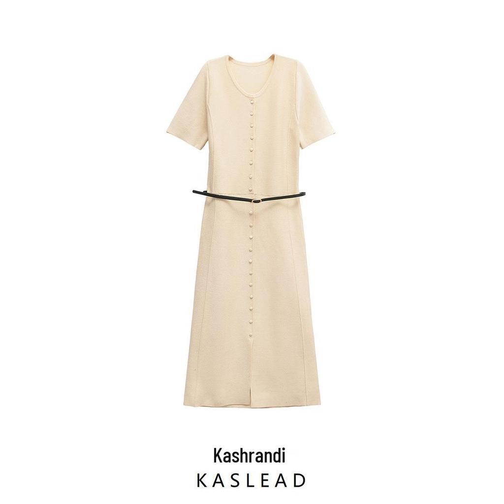 Spring 2025 Women's European & American Style Midi Dress with Belt Decoration