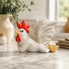 Pastoral Style Decorations White Rooster Statue with Enchanting Posture & Long Eyelashes, Creative Table Art Sculpture, Funny Resin Unique Gifts