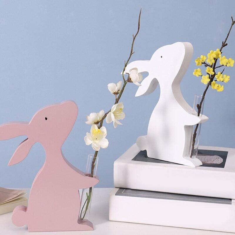Easter Rabbit Flowerpot Vase Mold Hydroponic Plant Stand Silicone Mould Plaster Concrete Test Tube Flower Pots Molds Home