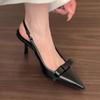 2025 New Modern Office Shoes Women Summer Black Wedding Slingback Pointed Toe Butterfly Decoration Female High Heeled Sandals