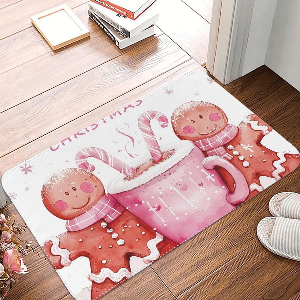 Christmas Gingerbread Man Print Doormat Non-Slip Rugs Carpet Indoor Outdoor Floor Mat Living Room Bedroom Bath Kitchen Rug