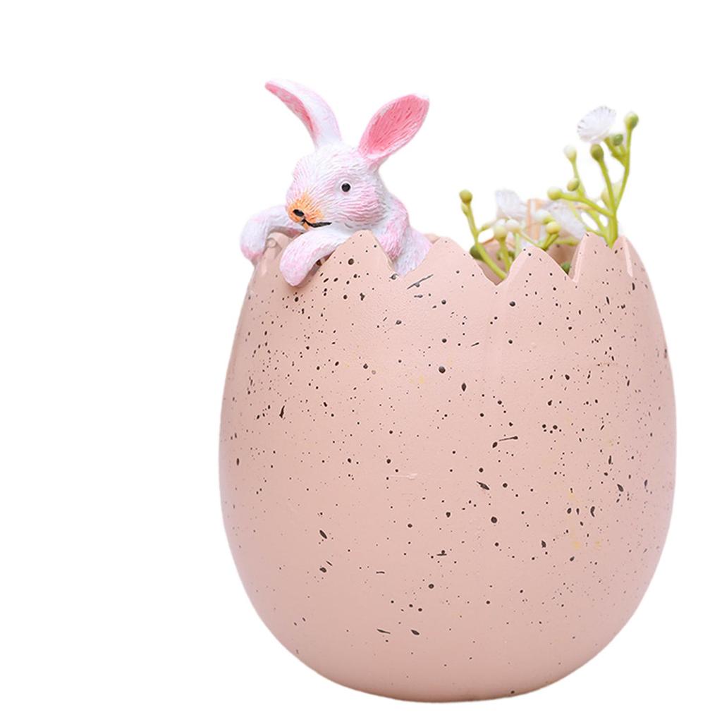 Cute Eggshell Rabbit Figurine Resin Tabletop Ornament for House Decor Easter Miniature Decoration