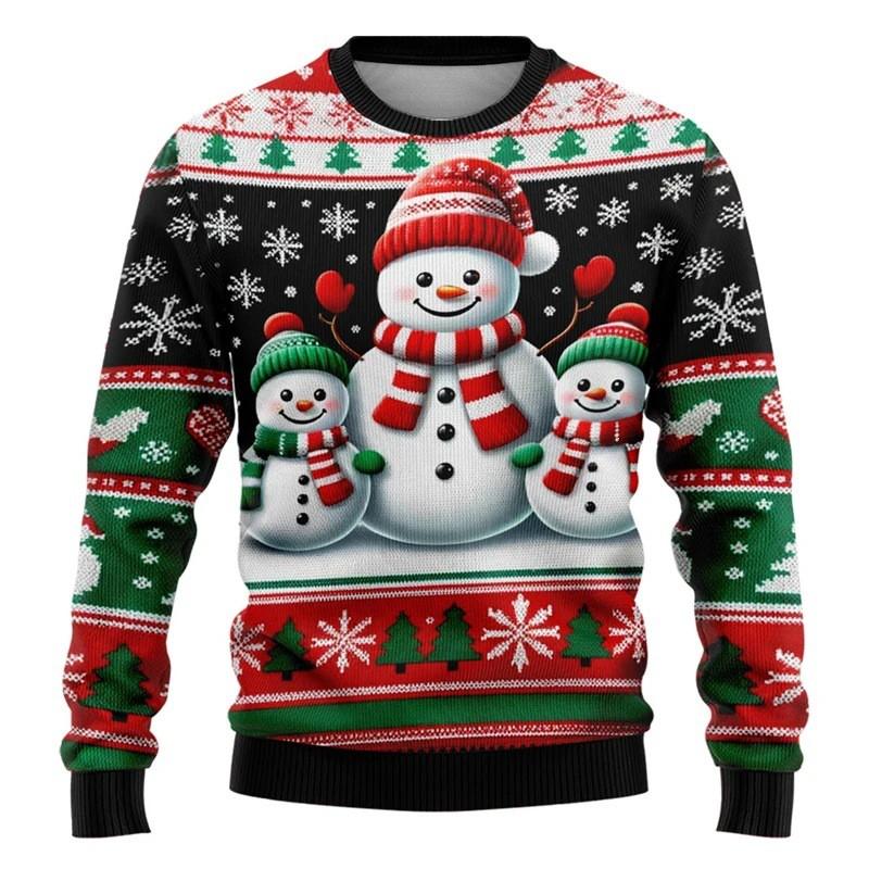 Unisex Christmas Sweatshirt With 3D Snowman Santa Print Hooded Long Sleeve Cotton Pullover Holiday Casual Wear