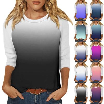 Shirt For Women's Fashion Casual Raglan Sleeve Round Neck 3/4 Sleeve Loose Printed T-Shirt Ladies Top