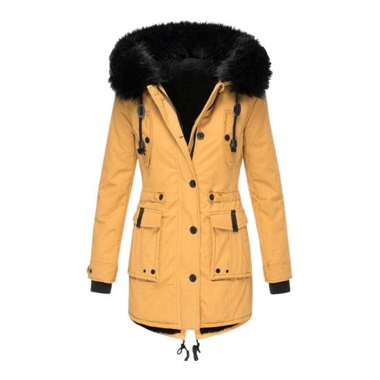 Cappotto Invernale con Cappuccio Pellicciato e Tasche Fodera in Peluche Taglia Larga Chiusura a Zip Coulisse Parka Antivento Mantenimento del Calore Capospalla Quotidiano per il Freddo