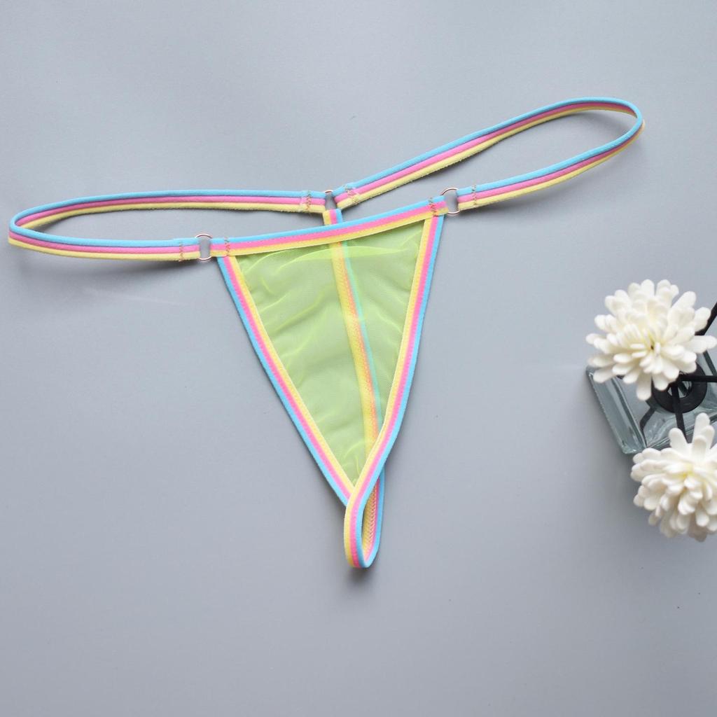 Candy Color Sexy Women's See-Through Thong with Thin Quick-Release Strap for Bedtime Temptation V008