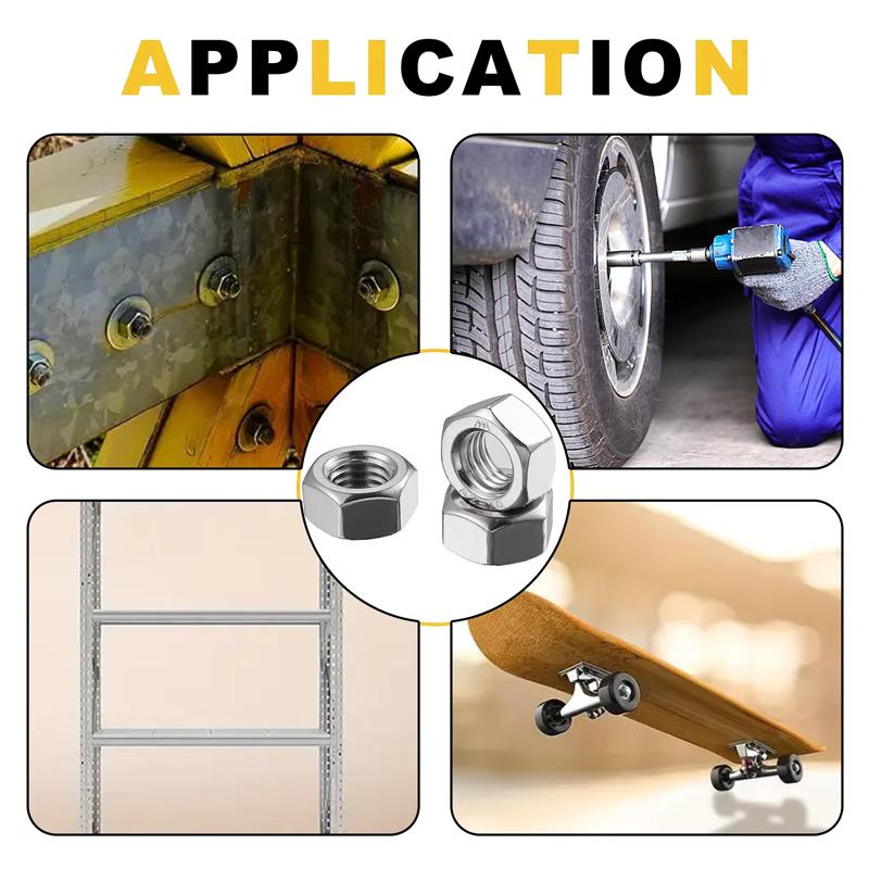 66pcs Hex Nuts M4 M5 M6 M8 M10 M12, Metric 304 Stainless Steel 6 Sizes, Coarse Thread Hex Nuts