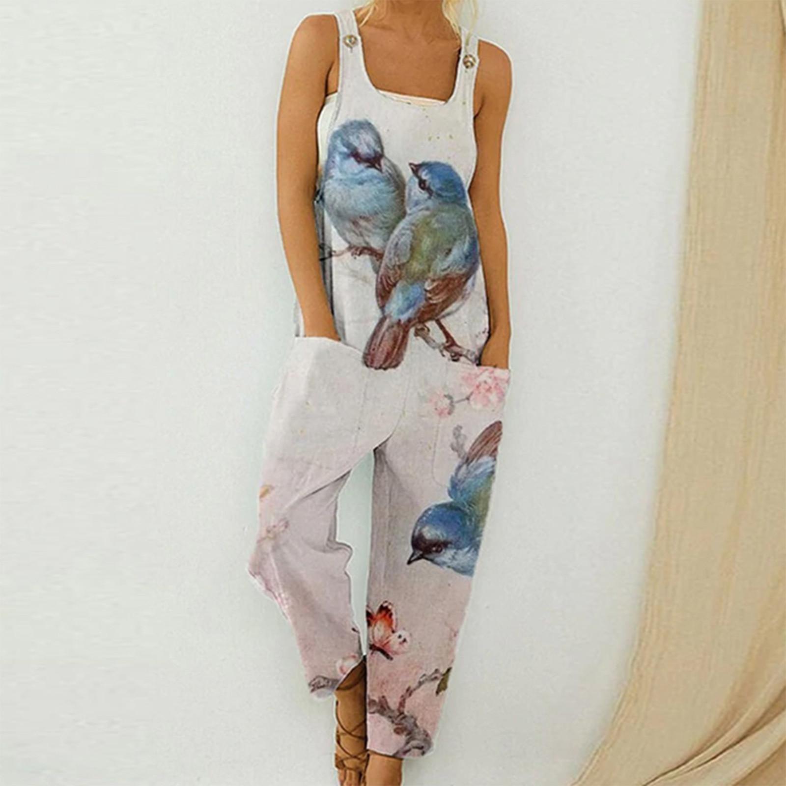 

Женский модный летний милый свободный повседневный комбинезон с принтом в стиле ретро и ремешками M белый