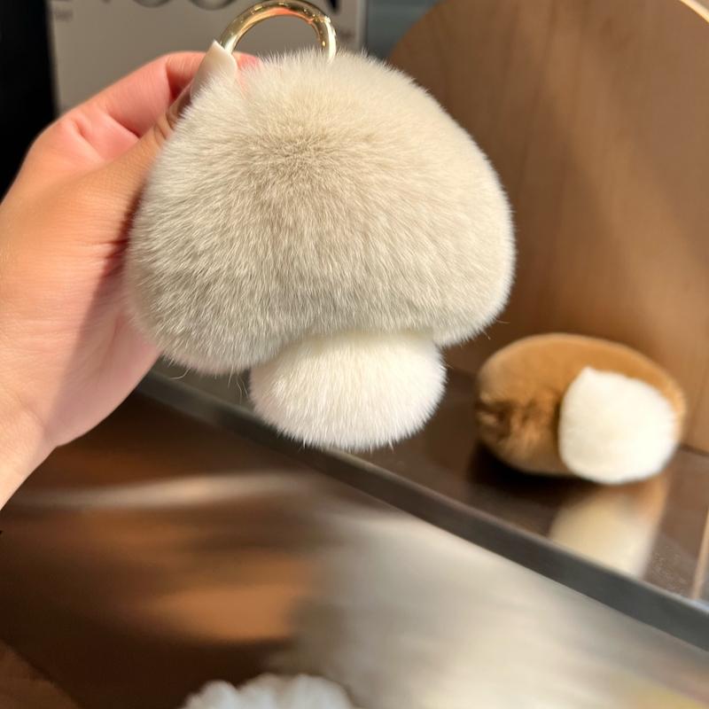 [Ciupercuță drăguță] Păr real de iepure Rex breloc de mașină pandantiv ins celebritate pe internet pompon de păr pandantiv pentru geantă de cărți