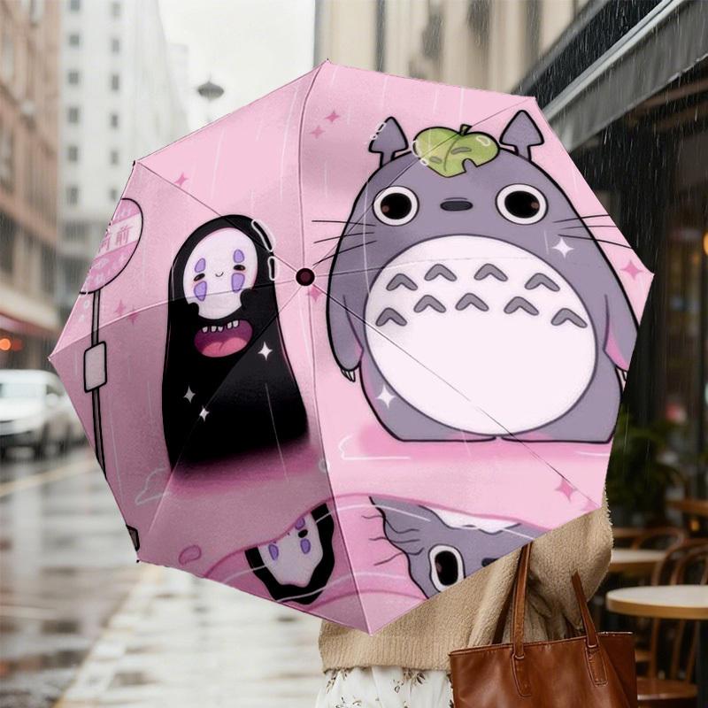 1 Stück Totoro Kein Gesicht Automatischer Faltregenschirm, Robuster 8-Rippen-Eisenrahmen, Geeignet für Reisen, Täglichen Gebrauch, Geburtstag, Dekorationsgeschenk m0104061