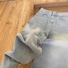 STREETRICH New Design Light Blue Beaded Straight Denim Pants for Women High Waist Slimming Wide Leg Long Pants