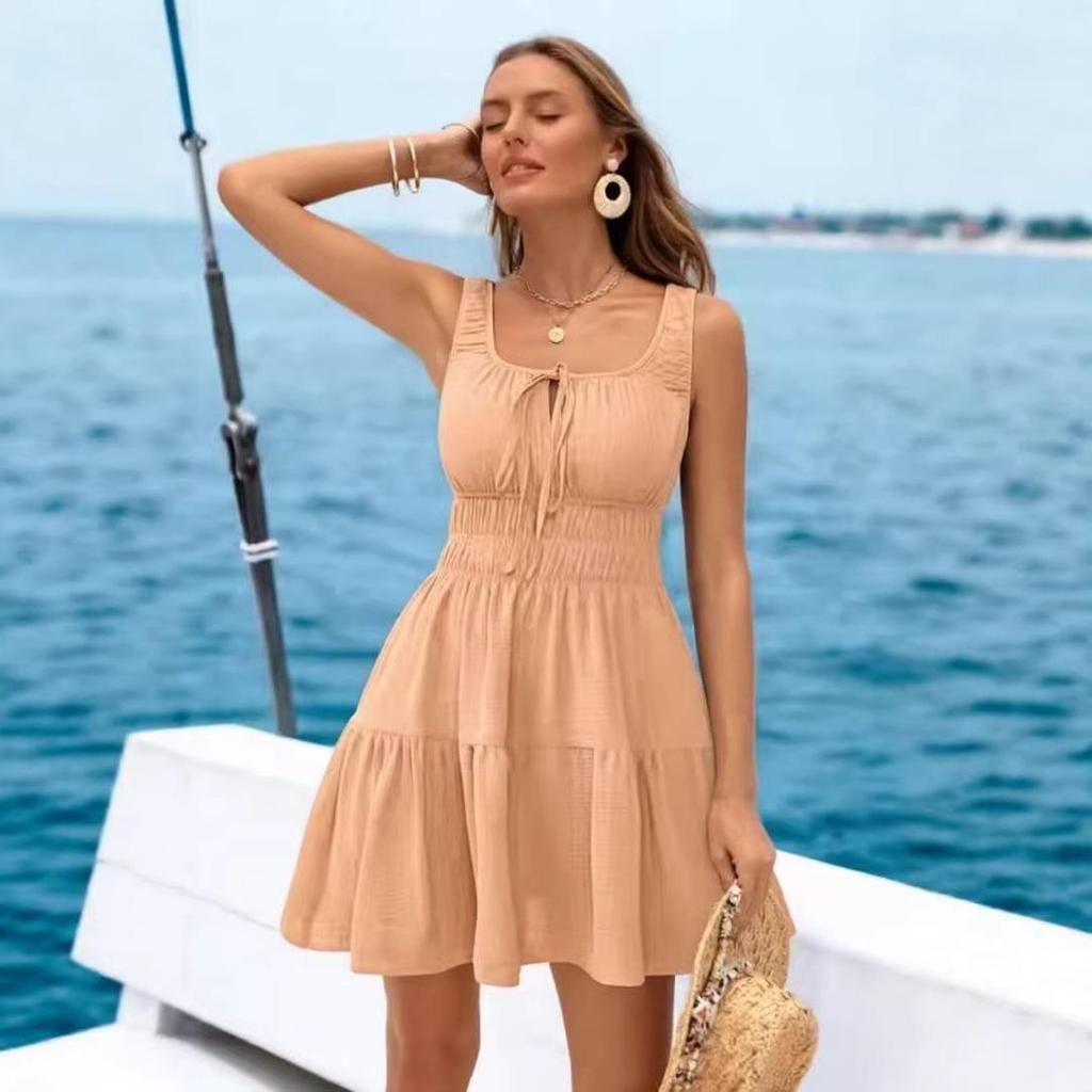 Women's Summer Sleeveless Vest Mini Dress with Elastic Waist