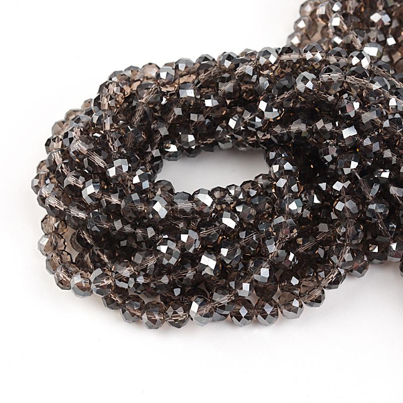 1 Strand 4/6/8mm Faceted Crystal Beads Dark Grey Rondelle Loose Spacer Glass Beads For Jewelry Making DIY Bracelets Necklace