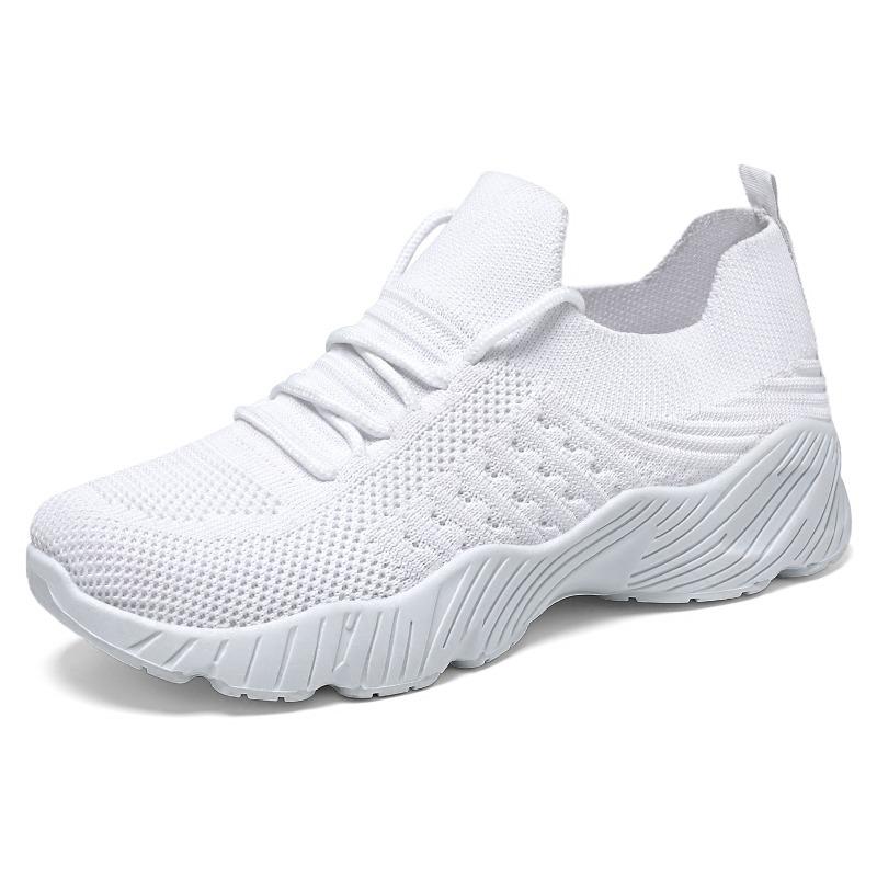 Women's Breathable Knit Mesh Casual Sports Shoes, Lightweight Solid Color European Style Footwear, Available In Large Sizes.
