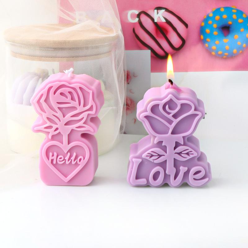 DIY Rose Heart Candle Molds 2D Love Slogan Aromath Soap Resin Mold Chocolate Cake Baking Tool Valentine's Day Decoration Gifts