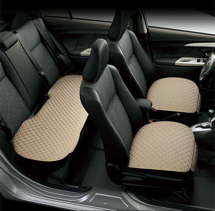 Universal Linen Car Seat Cushion Set - 5-Seater, 3-Piece, All-Season Comfort