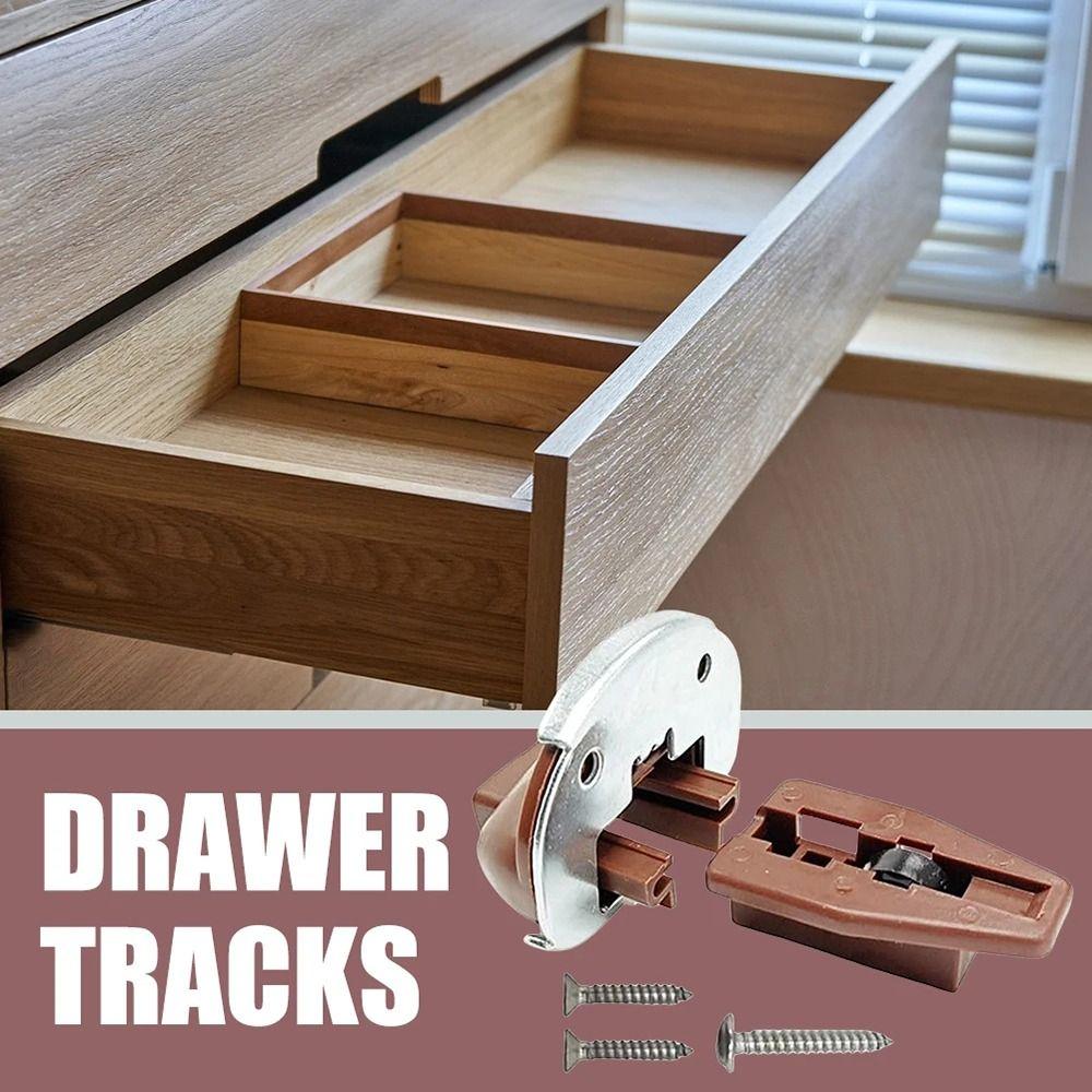 1Set Plastic Metal Drawer Guide Slide Accessory Universal Brown Drawer Track Slide Kit with Roller Drawer Slide Replacement Part