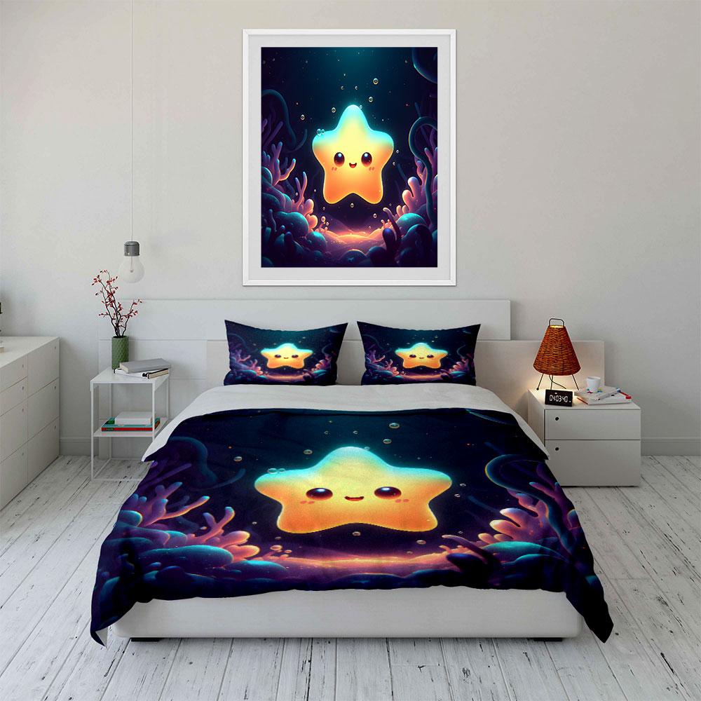 Cute Smiling Star Bedding Set Bedding Duvet Cover Set Duvet Cover Pillowcases (1 * Duvet Cover 2 * Pillowcases, Without Duvet Insert)
