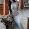 Plain Polyester Sleeveless Knit Dress With High Waist For Business And Casual Looks