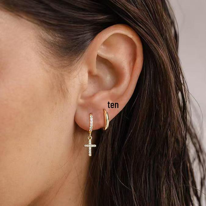 

Classic Minimalist Gold-Plated Brass Zircon Cross Pendant Earring Set