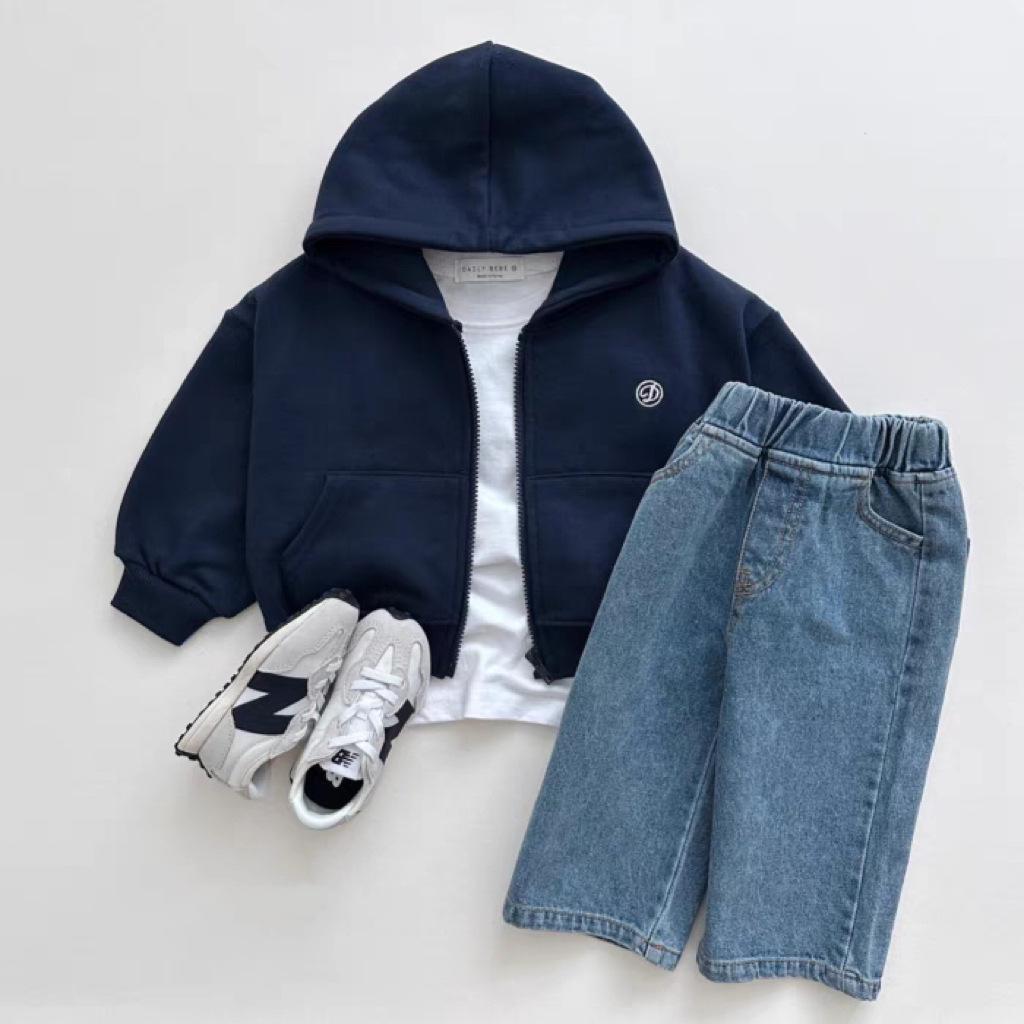 Kids' Autumn Korean Sweater Set: Zipper Cardigan & Hooded Trousers for Boys and Girls.