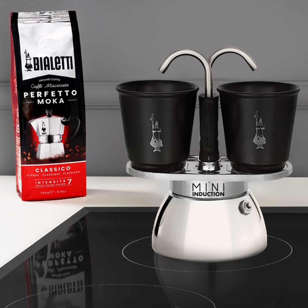 Bialetti Mini Express Induction 2 Cups IH Compatible & Direct Fire TypeEspresso Cup Included (Coffee Maker Espresso Maker Macchinetta)