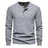Men's Four-Button Waffle Knit Henley Long Sleeve T-Shirt