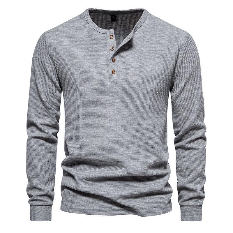 Men's Four-Button Waffle Knit Henley Long Sleeve T-Shirt