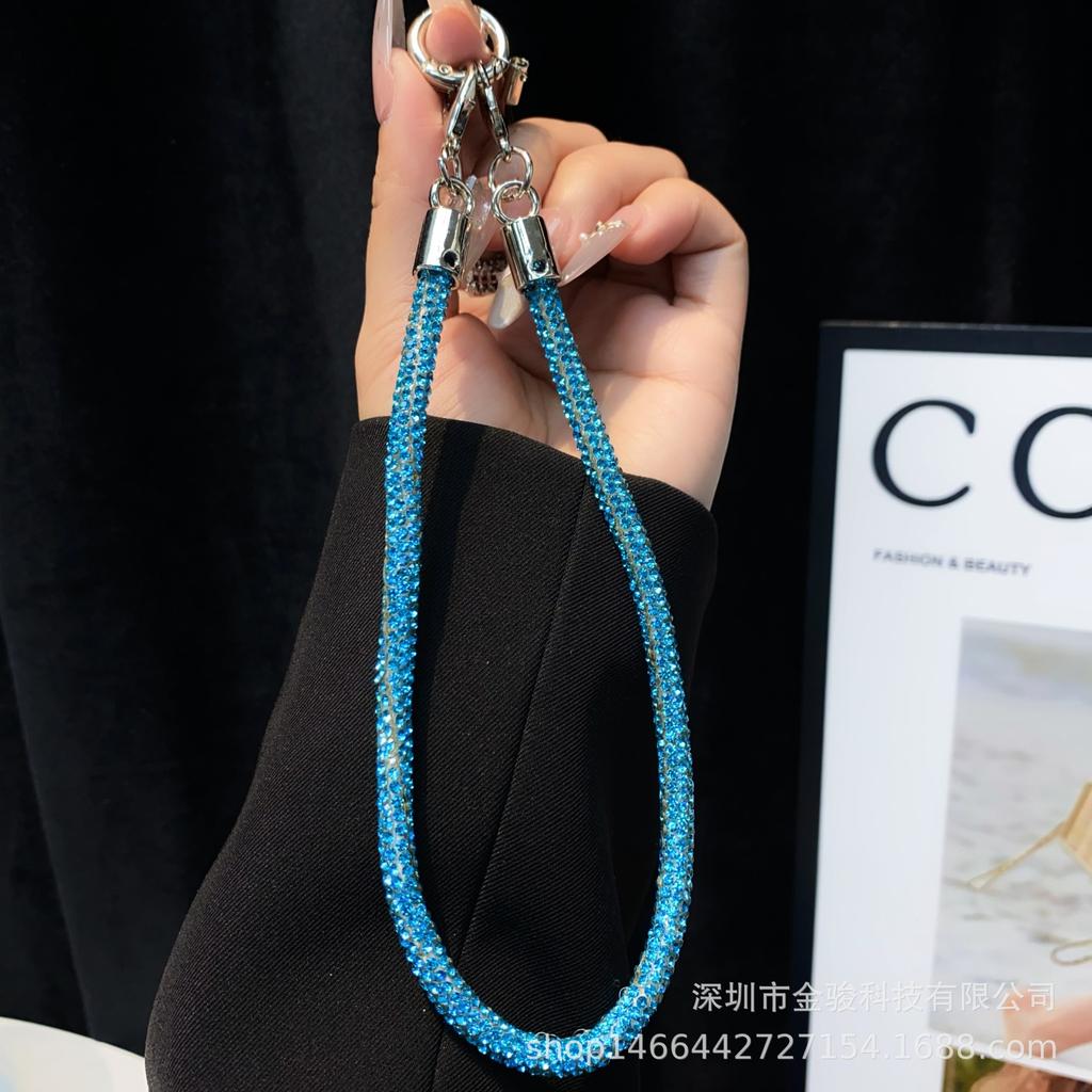 Light Luxury Phone Lanyard New Simple Rhinestone Double Buckle Phone Pendant Keychain Anti-Lost Rope Fashion Hanging Chain Wholesale
