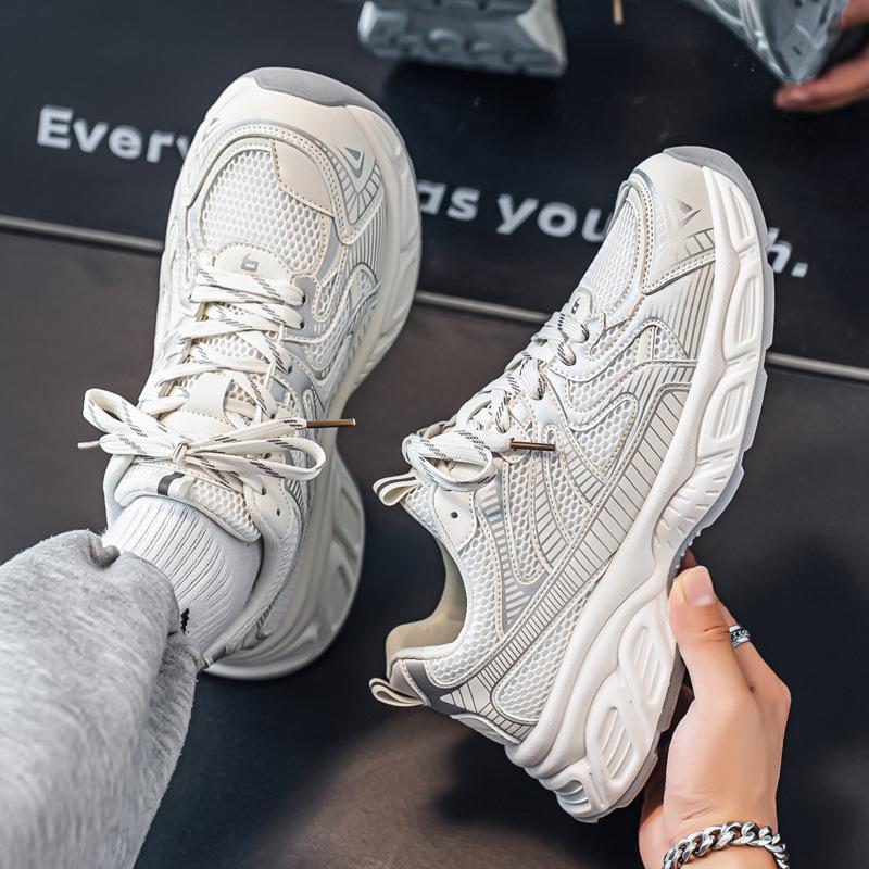 

Hong Kong style men s shoes summer breathable mesh youth thick sole heightening sports niche leisure senior dad trendy shoes 44