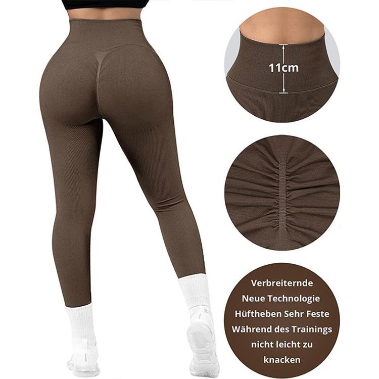 Women High Waisted Yoga Pants Ribbed Seamless Gym Leggings Solid Sport Fitness Running Training Tights Tummy Control Workout Female