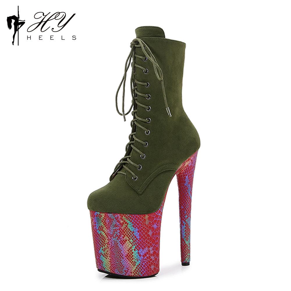 20CM sexy Splicing Übergröße Super High Heel Schnürstiefeletten Laufsteg Bühnenauftritt Stiefel Nachtclub Tanzschuhe