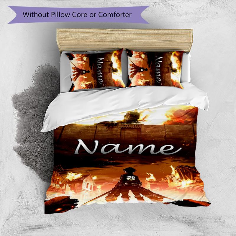 3pcs Custom Name Attack on Titan Bedding Set Duvet Cover Closure Includes 1 Duvet Cover & 2 Pillowcases for All Seasons Bedroom Decor