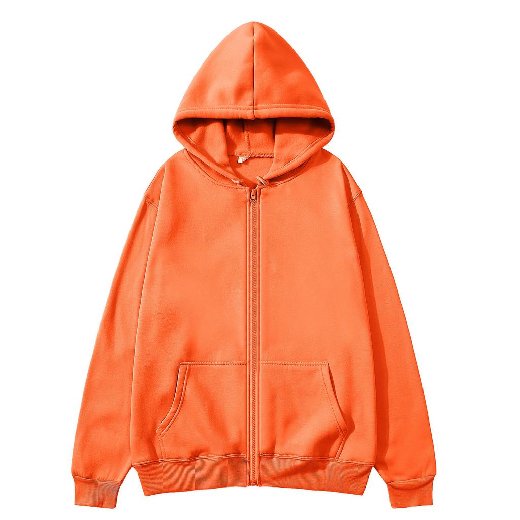European & American Unisex Zip-Up Fleece Hoodie: Solid Color, Autumn/Winter Sportswear
