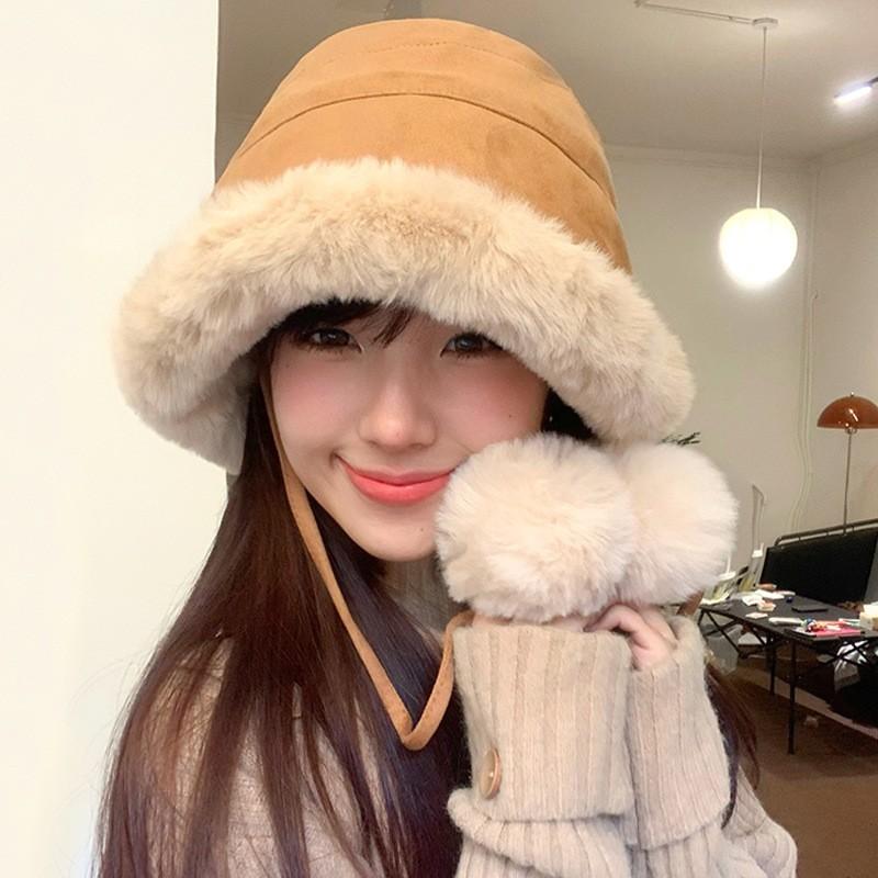 Sweet and cute tether hat women's winter outdoor cold protection plush hat casual warm ear hat