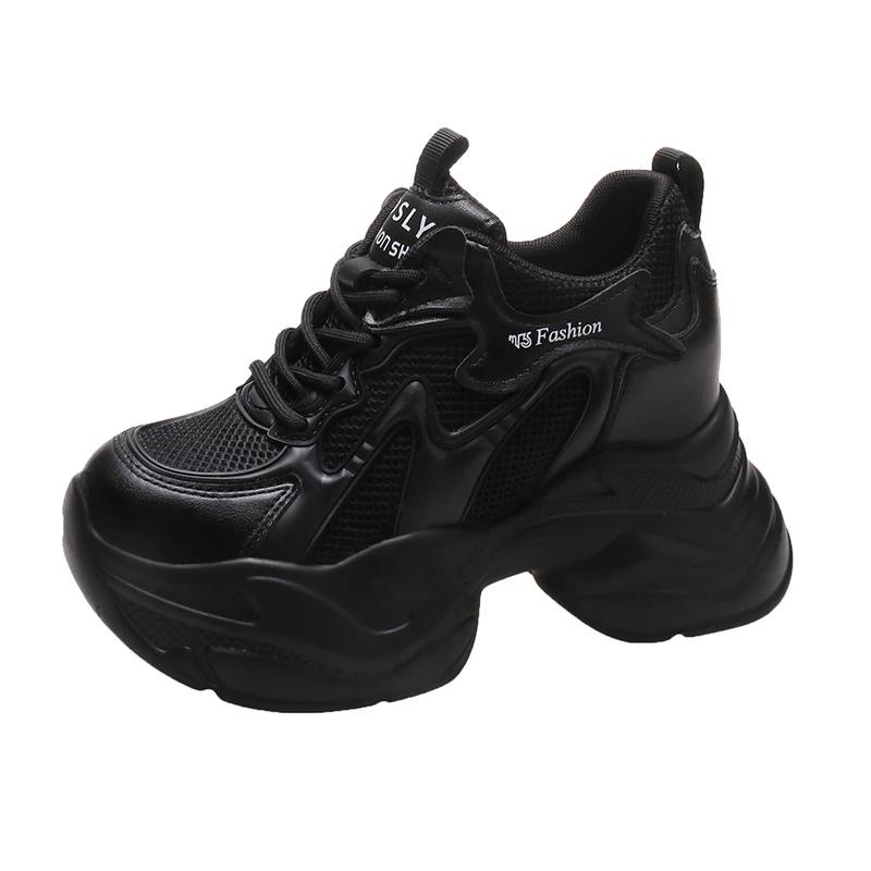 Fashion Women Spring Non-slip Chunky Sneakers Thick Bottom Female Casual Dad Shoe Lace Up 10CM High Platform Vulcanized Shoes Woman